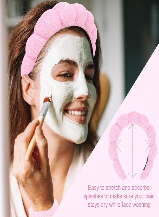 ACO-UINT 6Pcs Pink Spa Headband and Wrist Washband Set, Skincare Makeup Headband, Sponge Face Wash Terry Cloth Puffy Hair Band for Washing Face - Image 4